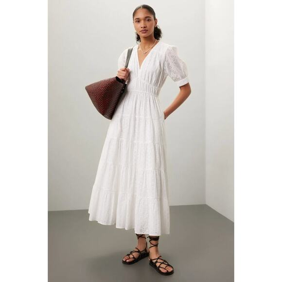 Joe's Jeans Dresses & Skirts - Joe’s Jeans Illana Broderie Dress White Eyelet V-Neck Midi Cotton Sz L